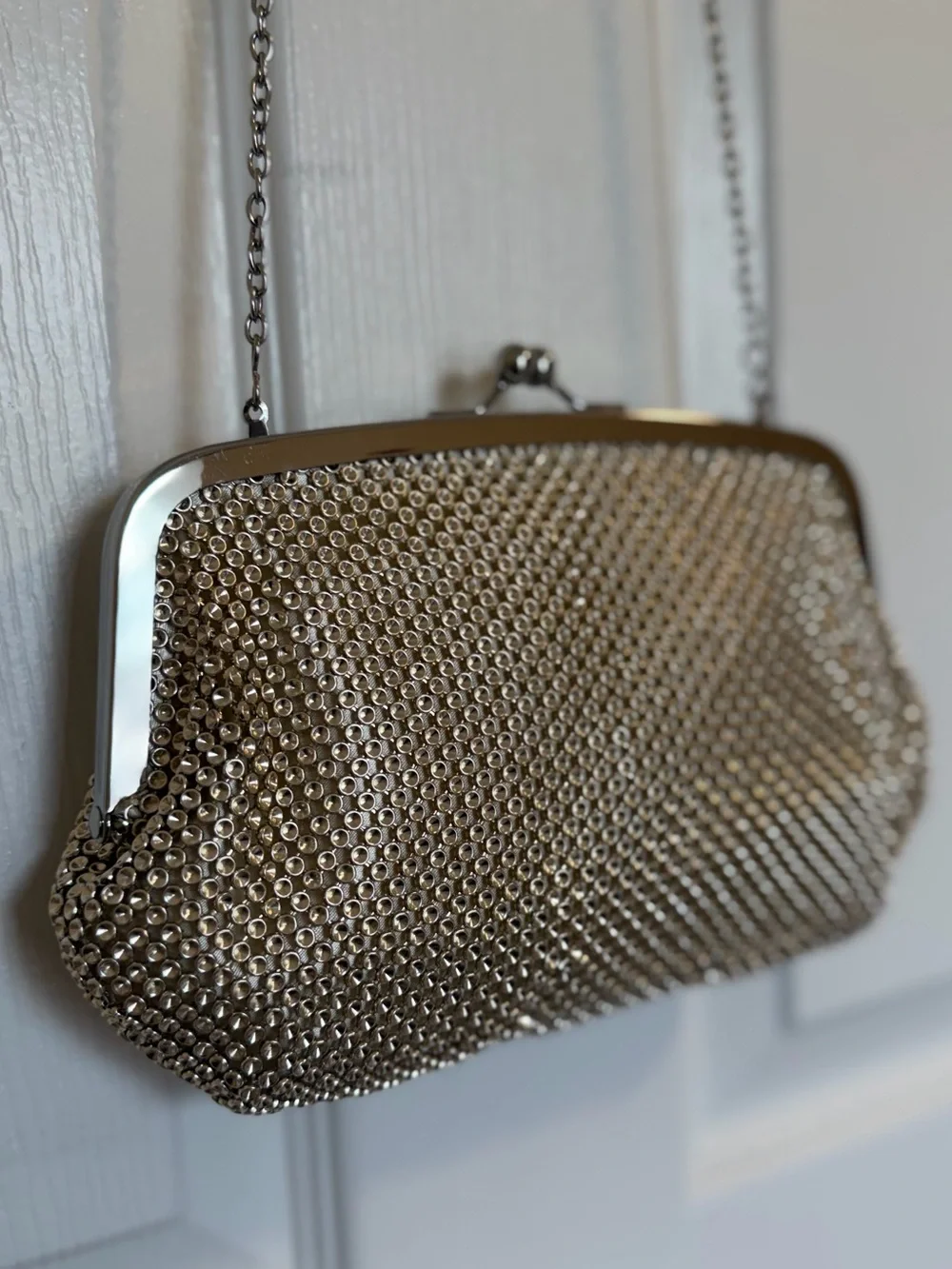Jessica McClintock Gold Mesh Evening Clutch with Silver Chain